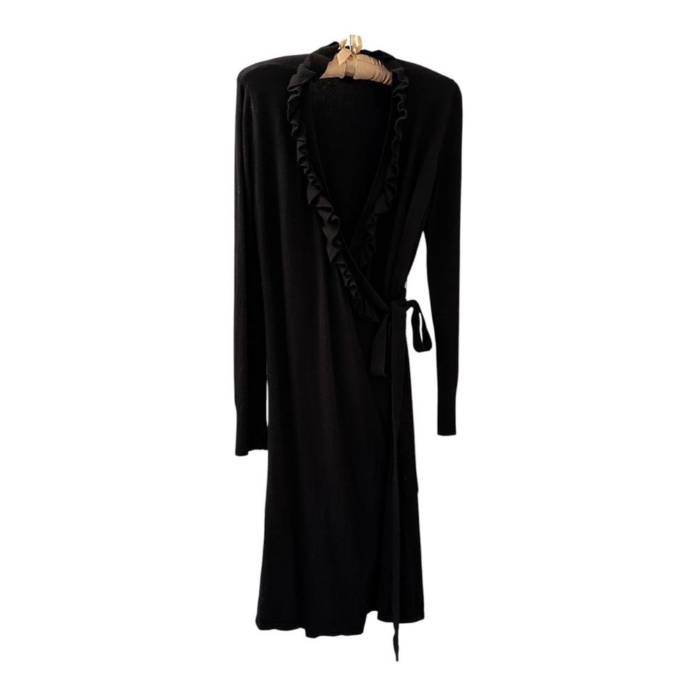 Women’s Black Ruffled V-Neck Wrap Dress